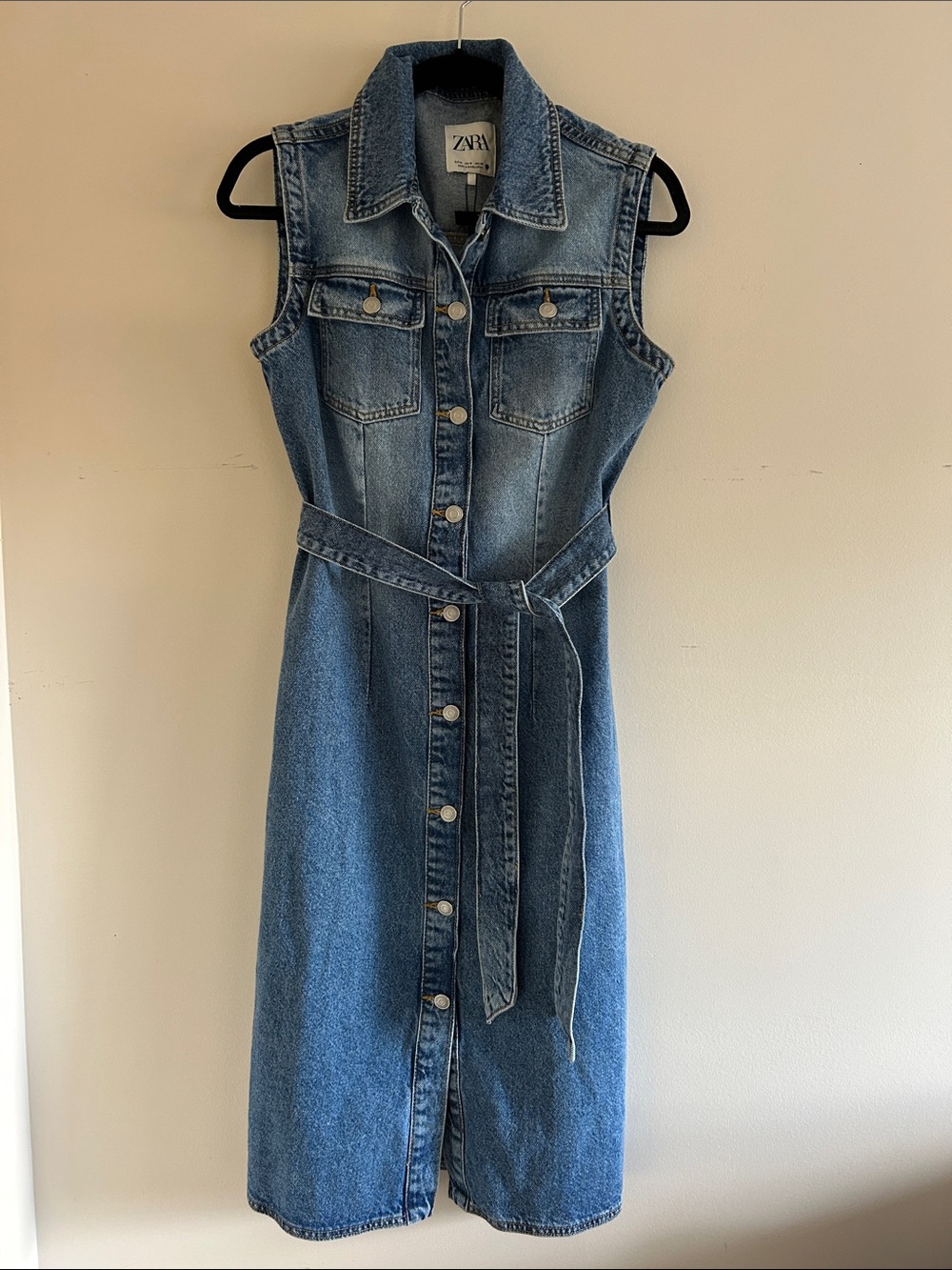 Timeless Zara Denim Button Down Sleeveless MIDI Dress, Size M